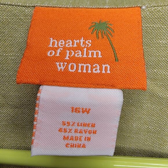 Hearts Of Palm Woman, 55% Linen, Full Button, SS Blouse, Sage Green - Size 16W - Picture 3 of 5